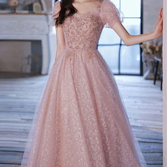 BXOXO Customized Sweet Temperament Square Collar Puff Sleeve Birthday Party Dresses Front Floral Beading Embroidery Robe Simple Lurex