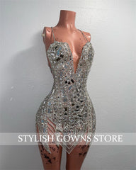 BXOXO Silver Sweetheart Short Prom Dress For Black Girls Beaded Crystal Birthday Party Gowns Mini Cocktail Homecoming Customized