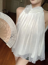 Bxoxo 3D Floral White Mesh Tanks Women Loose Elegant Sweet Halter Tanks Casual Fashion Female Summer Korean Sleeveless Chic Tops