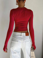 BXOXO Women T-shirt Long Sleeve Crew Neck Solid Slim Fit Ladies Crop Top with Thumb Holes Harajuku Basics Tees Club Streetwear Fall