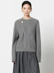 Bxoxo Streetwear Gray Sweaters Women Long Sleeve Vintage O Neck Love Zipper Knitted Cardigan Casual Retro Korean Female Tops Fall