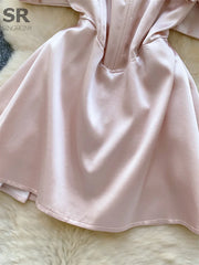 BXOXO Birthday Party Satin Dress Women Sleeveless Off Shoulder Zipper Design Bodycon Senior Sexy Fashion Bow Mini Dresses