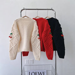 Bxoxo 3D Cherry Sweet Women Cardigan Spring New Korean Elegant Long Sleeve Casual Knit Sweaters Y2K Loose Lazy Style Female Coats