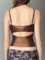 BXOXO Fine Flash Hollow Hook Front Retro Backless Camisole Tops Women Summer Sexy Chic Fashion Blouses