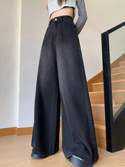 Bxoxo Vintage Wide Leg Jeans Women Autumn High Waist Streetwear Loose Straight Trousers Korean Chic Black Grey All Match Denim Pants