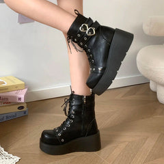 BXOXO Women's Boots Autumn Women Ankle Boots Platform Wedges High Heels Short Boots New Fashion Design Zip Cosplay Shoes of Women