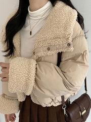 Bxoxo Plush Lamb Warm Jacket for Women Fashion Patchwork Double Sided Wear Crop Coats Y2K Streetwear Loose Lapel Solid Outwear New
