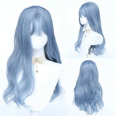 BXOXO Long Wavy Cosplay Synthetic Wigs Blue With Bangs for Women Cos Party Lolita Wig