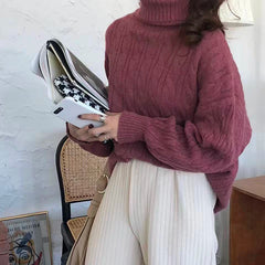 Bxoxo Turtleneck Knitted Sweater for Women Autumn Winter Thick Loose Soft Pullover Sweaters Korean Solid Office Lady Warm Jumper New