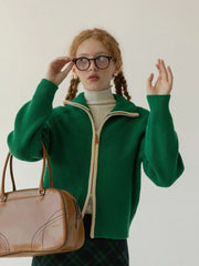 Bxoxo Retro American Preppy Style Cardigan Women Long Sleeve Loose Casual Knitted Sweaters Fall New Double Zipper Vintage Female Tops