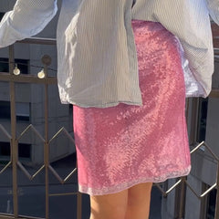 BXOXO Women's Fashion Midi Skirts Sequins Lace Trim Low Waist Skirts Summer Fashion Bodycon Skirts Dress Y2K Streetwear