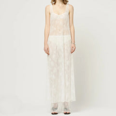 BXOXO See Through Lace Hollow Out Sexy Maxi Dress For Women Fashion U Neck Sleeveless Backless Transparent Beach Long Dress