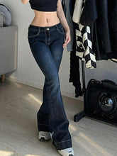 BXOXO Y2K High Street Low Rise Jeans Blue Women Pants Bootcut Pockets Jeans Streetwear Low Waist Jeans Wide Leg Pants