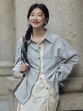 Bxoxo Preppy Style Sweet Striped Shirt Women Loose Casual Long Sleeve Blouse Fall New Vintage Pocket Korean Female Simple Retro Tops