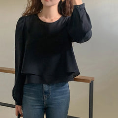 Bxoxo Unique Long Sve See-tough Tank Top Strap Vest Two-piece Set Chic Korean Sle Loose Fit round Ne Lantern Sve ...