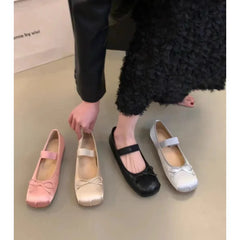 BXOXO Mary Jane Shoes Women's Shoes Round Toe Plus Size Women's Shoes Bow Silk Satin Ballet Flats Spring/Autumn Flats Women Shoes