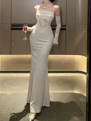 Bxoxo Sexy Women Bodycon Casual Solid Slim Long Dress Spaghetti Strap Vintage Elegant Party Prom Dresses Female Clothes Robe Vestidos