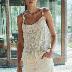 BXOXO Boho Tank Top Y2k Tie Shoulder Cute Flowy Summer Eyelet Tee Lace Patchwork Cami Tops for Women Beach Vacation Clothes