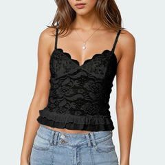BXOXO Women Lace Camisole Tank Tops Spaghetti Strap Deep V Neck See Through Solid Color Casual Backless Going Out Tops