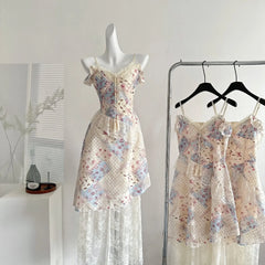 Bxoxo Floral Print Mini Skirt Gentle Summer New Arrival for Women Short Silhouette Knee-Length Princess Sleeve Polo Dress