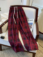 Bxoxo Retro Red Wide Leg Pant Women Casual Fall Winter High Waist Straight Trousers Lace Up Vintage Female All Match Loose Pants New