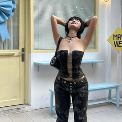 Bxoxo Sexy Wrapped Chest Vest Women's Off Shoulder Black Fashion Top Aesthetic Bandage High Street Party Women's Top