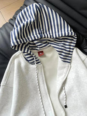 Bxoxo Striped Patchwork Vintage Hoodies Women Loose Harajuku Long Sleeve Retro Sweatshirts Casual American Streetwear Pockets Bf Tops