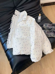 Bxoxo Lace Patchwork Parkas for Female Y2K Korean Loose Preppy Casual Puffer Jacket Sweet Bow Printing Thick Zipper Fluffy Down Coats