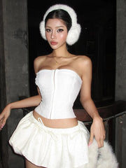 BXOXO Simple Lace Women Strapless Tops Single-Breasted Concealed Buckle Skinny Summer New Trend Versatile Classic Clothes