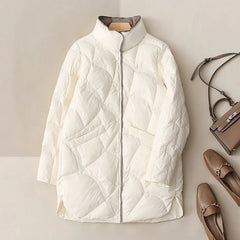 Winter New Fashion Stand Collar X-Long Women Down Jackets Female Casual Loose Ultra Lightweigh White Duck Down Warm Coat