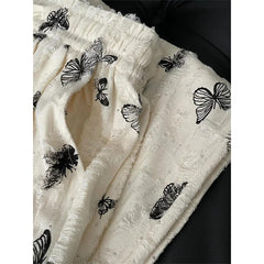 Bxoxo High Waist Wide Leg Pants Women Summer Loose Butterfly Print Female Casual Pants Y2K Korean Drawstring Floor Length Trousers
