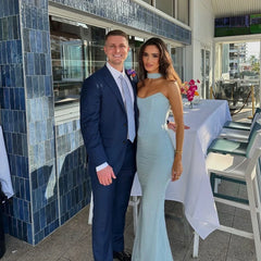 BXOXO Elegant Maxi Wedding Guest Dress Set Sexy Strapless Blue Cropped Top Set Bodycon Holiday Party Dresses Women