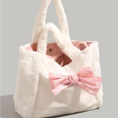 BXOXO Kawaii Lolita Women Shoulder Bag Cute Soft White Plush Handbag Large Capacity Sweet Fashion Designer Exquisite Tote Bag