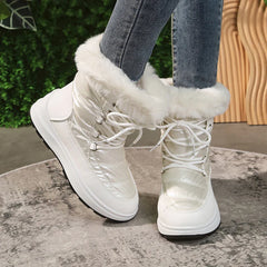 BXOXO Women's Faux Fur Ankle Boots Chunky Platform Waterproof Snow Boots Women Silver Thick Plush Warm Winter Boots Shoes Woman 43
