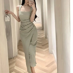 Bxoxo Elegant French Style Long Slim Fit Summer New Release High-end Feel Tank Dresses Women's Smooth Slim Fit Satin Dress