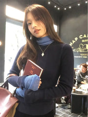 BXOXO Vintage Fake Two Piece Knitted Tops Mujer 2025 Autumn Winter Half-high Collar T-shirt for Women Y2k Slim Fit Long Sleeve Tees