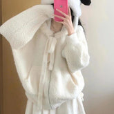 BXOXO Kawaii Sweet Knitted Cardigan Women Elegant Zip Up Hooded Cardigan Cute Japanese Style Solid Autumn Winter Sweater Coat