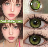 BXOXO 1 Pair Green Lenses Colored Contact Lenses for Eyes Beauty Pupils Myopia Eye Color Lenses Prescription Lenses Blue Lens