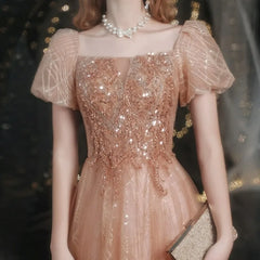 BXOXO Elegant Party Dress Square Collar Short Sleeve Slim Banquet Dresses Women Sexy Backless Evening Dress Gold Puffed Sleeve