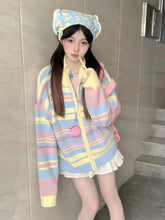 Bxoxo Casual Loose Sweaters Striped Contrast Color Zipper Stand Neck Long Sleeve Cardigan Preppy Style Fashion Sweet Women's Clothing