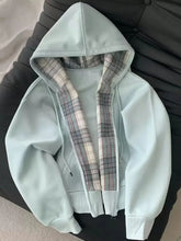 Bxoxo Plaid Patchwork Blue Hoodies Women Sweet Preppy Style Long Sleeve Cute Sweatshirts Loose Casual Vintage Female Korean Tops New