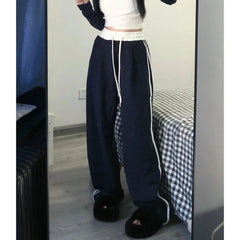 Bxoxo Vintage Stripe Women Wide Leg Pants Y2K Autumn High Waist Baggy Casual Sweatpants Harajuku Korean All Match Straight Trousers