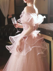 BXOXO Customized French Style Evening Dress Women's New Off-shoulder Ruffle Cake Dresses Fashion Lace Up Sequin Floor-Length Prom