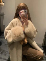 Bxoxo Faux Mink Fur Coat for Women Winter Thick Loose Hairy Casual Jacket Y2K Fashion Streetwear Long Sleeve Warm Fur Outerwear