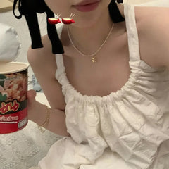 BXOXO Sweet Camis Women 2025 Summer Fashion Backless Solid Slash Neck Female Tank Tops French Style Chic Casual Holiday