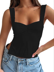 BXOXO Solid Color Square Neck Backless Vest Top With Bottom Halter T-Shirt