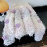 Bxoxo Fashion Gradient Faux Mink Fleece Knit Sweater Women Autumn 3D Flower Decoration Casual Pullover Korean Loose All Match Jumper