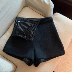 Bxoxo Autumn Faux Wool Shorts Women Y2K High Waist Office Lady Casual Mini Shorts Female Fashion All Match Blend Wide Leg Pants New