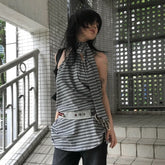 BXOXO Japanese Y2k Tank Tops Women Striped Backless T-shirts Sleeveless Streetwear American Retro Camis Aesththic 2000s Tops
