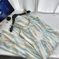 Bxoxo French Style Floral Print Summer Long Dress Sleeveless Princess Sleeve Polo Collar Regular Waistline Spring Outing Travel Clothe